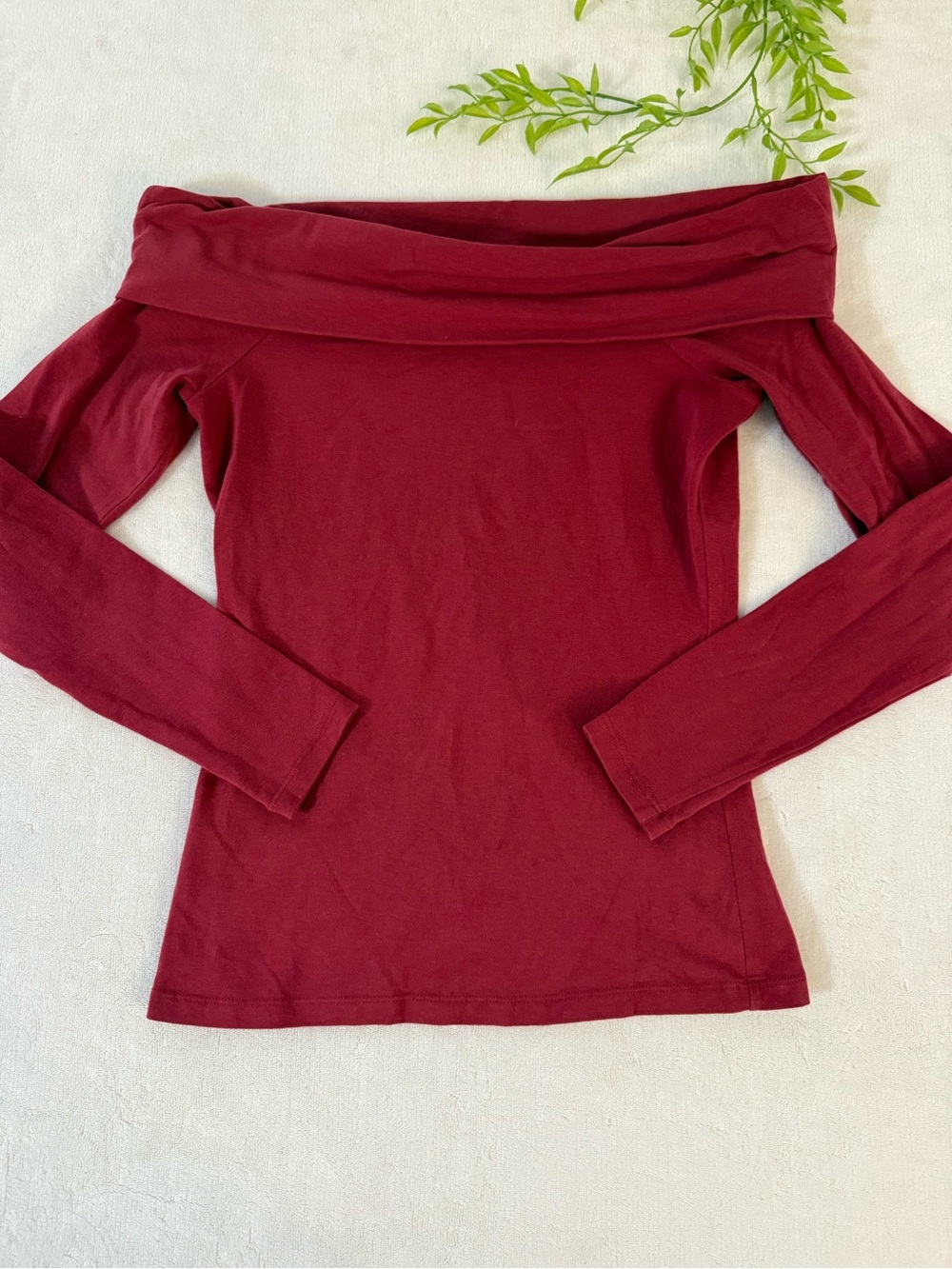 Abercrombie & Fitch | Burgundy Off-the-Shoulder Long Sleeve Top